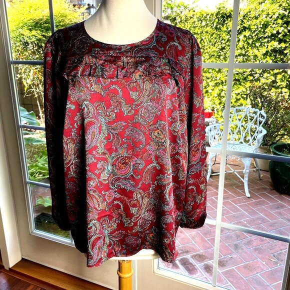 Talbots Woman's size 3XP Blouse Burgundy Paisley long sleeve - Picture 6 of 12